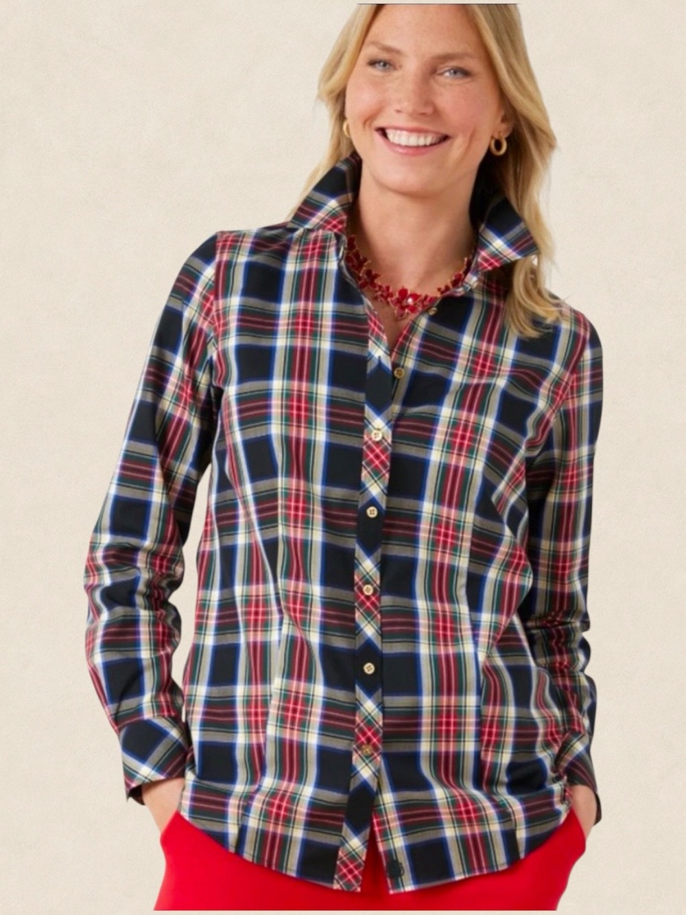 NWT Talbots Shirt Size 4 Long Sleeve Non-Iron Plaid Metallic Cotton Preppy